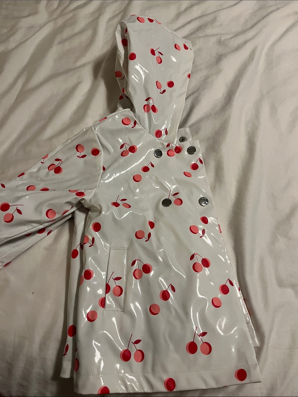 Jacadi White Raincoat with Red Cherry Print size 18 months